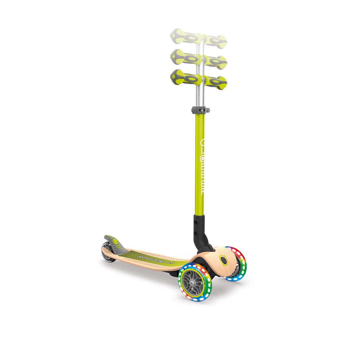 Globber Primo drveni trotinetsa sklapanjem i svetlima