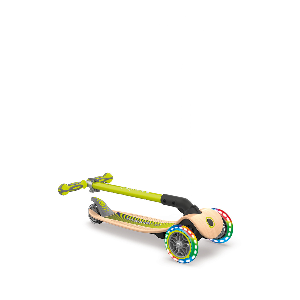 Globber Primo drveni trotinetsa sklapanjem i svetlima