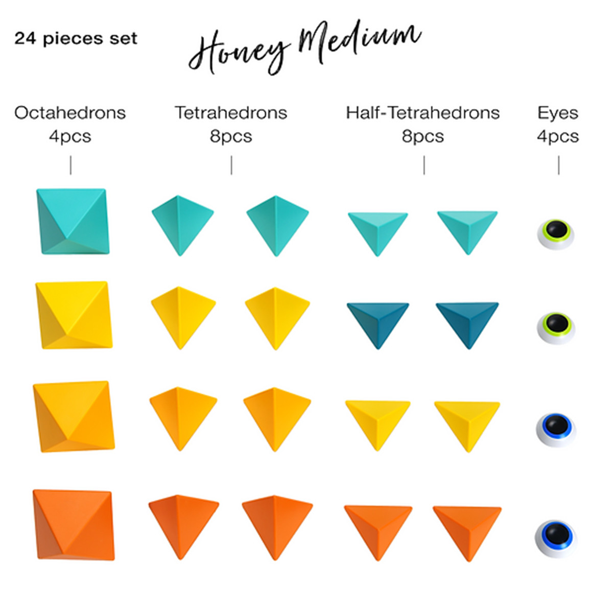 Trido magnetne 3D kocke,  Honey Medium