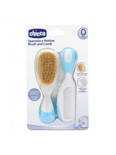 Chicco set češalj i četka od prirodne dlake plavi