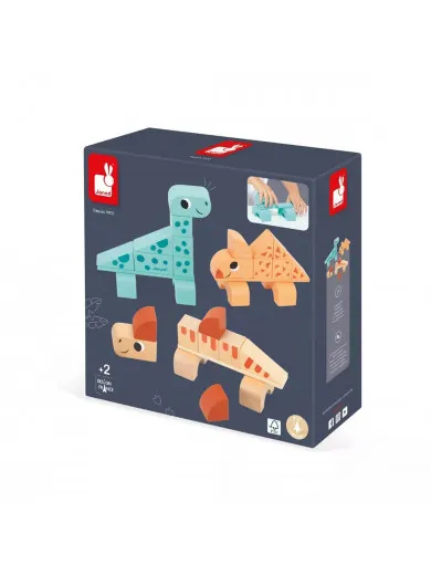Janod drvene kocke dino, 2g+